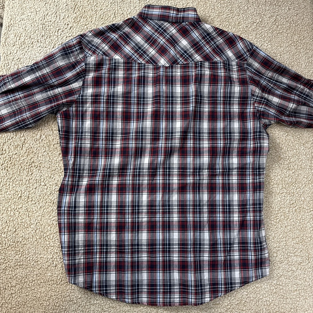 Roper Shirt Mens 2XL Red White Blue Plaid L/S Pearl Snap Western Cowboy - Picture 13 of 13